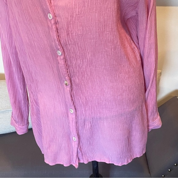 White Fox Womens Take Me Out Oversized Button Down Shirt Crinkle Pink Sz S/M - Picture 4 of 11